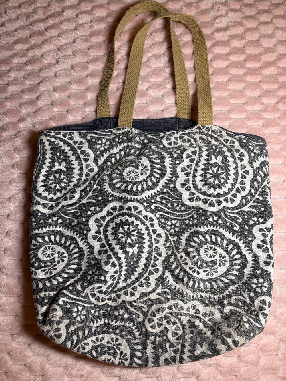 100% Cotton Handmade Gray & White Tote with Gold Logo - Picture 12 of 14